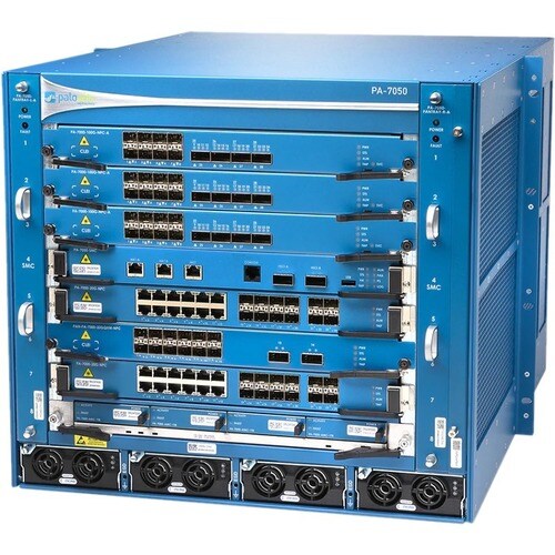 Palo Alto PA-7050 Network Security/Firewall Appliance - 1000Base-X - Gigabit Ethernet - 3DES, AES (128-bit), AES (192-bit), AES (256-bit), MD5, SHA-1, SHA-256, SHA-384, SHA-512 - 9U - Rack-mountable - PAN-PA-7050-DC-SYS-LAB