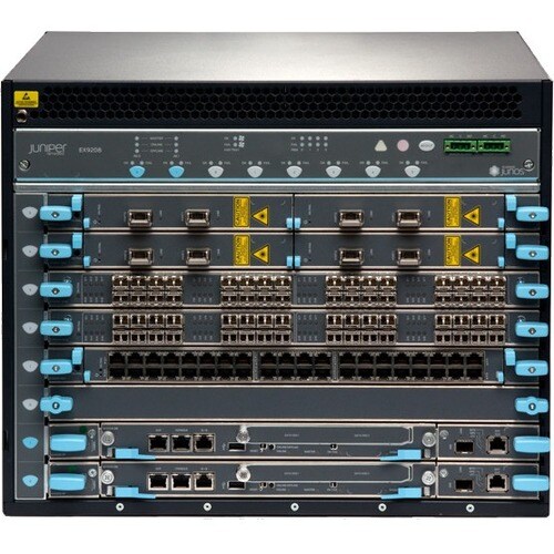 Juniper EX9200 Ethernet Switch - Manageable - 3 Layer Supported - 560 W Power Consumption - 8U - Rack-mountable - 1 Year Limited Warranty - TAA Compliant EX9208-RED3C-DC - EX9208-RED3C-DC