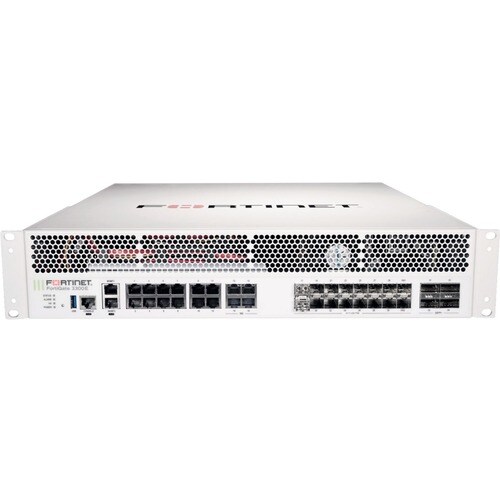 Fortinet FortiGate FG-3300E Network Security/Firewall Appliance - 16 Port - 40GBase-X, 10GBase-X, 1000Base-X, 1000Base-T, 10GBase-T - 40 Gigabit Ethernet - 160 Gbit/s Firewall Throughput - SHA-256, AES (256-bit), - FG-3300E-BDL-809-36