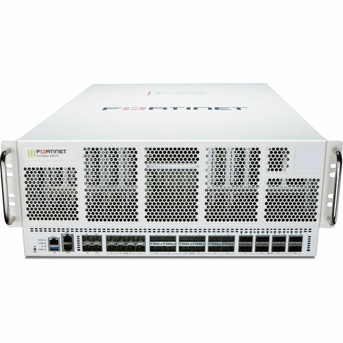 Fortinet FortiGate 4801F-DC Network Security/Firewall Appliance - Intrusion Prevention - 100GBase-X, 40GBase-X, 10GBase-X - 400 Gigabit Ethernet - 3100 Gbit/s Firewall Throughput - AES (256-bit), SHA-256, SSL, TLS - FG-4801F-DC-BDL-809-60