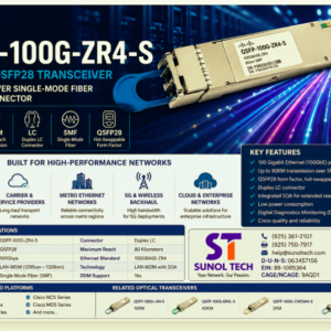 Cisco 100GBASE QSFP TRANSCEIVER 80KM REACH OVER SMF DUPLEX LC - QSFP-100G-ZR4-S=