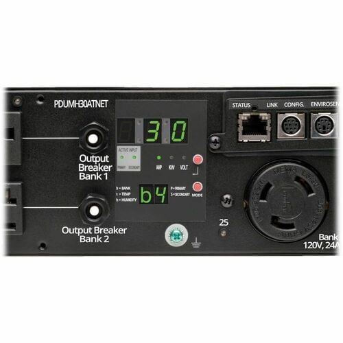 Eaton Tripp Lite Series 2.9kW Single-Phase Switched Automatic Transfer Switch PDU, 2 120V L5-30P Inputs, 24 5-15/20R & 1 L5-30R Outputs, 2U, TAA - 24 x NEMA 5-15/20R, - PDUMH30ATNET - Image 4