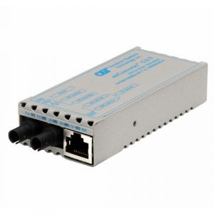 miConverter 10/100/1000 Gigabit Ethernet Fiber Media Converter RJ45 ST Multimode 550m Wide Temp - 1 x 10/100/1000BASE-T; 1 x 1000BASE-SX; US AC Powered; Lifetime Warranty 1220-0-1W - 1220-0-1W
