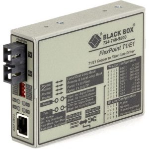 Black Box FlexPoint T1/E1 MT663A-SSC Transceiver/Media Converter - 1 x SC Ports - DuplexSC Port - Single-mode - T1/E1 - 28 km - Power Supply - Rack-mountable, Wall - MT663A-SSC