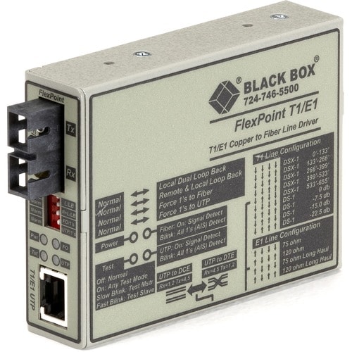 Black Box FlexPoint T1/E1 MT663A-SSC Transceiver/Media Converter - 1 x SC Ports - DuplexSC Port - Single-mode - T1/E1 - 28 km - Power Supply - Rack-mountable, Wall - MT663A-SSC