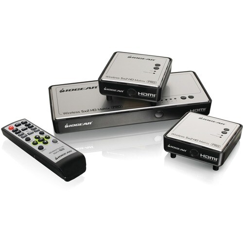 IOGEAR Long Range Wireless 5x2 HDMI Matrix PRO with 1 Additional Receiver - 1920 x 1080 - Full HD - 5 x 3 - TV, Display - 3 - GWHDMS52MBK2