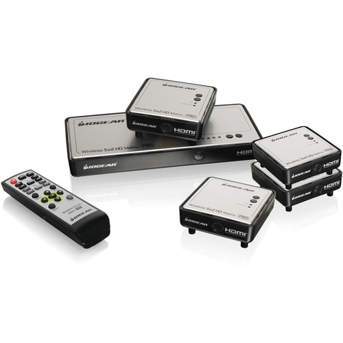 IOGEAR Long Range Wireless 5x2 HDMI Matrix PRO with 3 Additional Receivers - 1920 x 1080 - Full HD - 5 x 5 - TV - 5 x - GWHDMS52MBK4