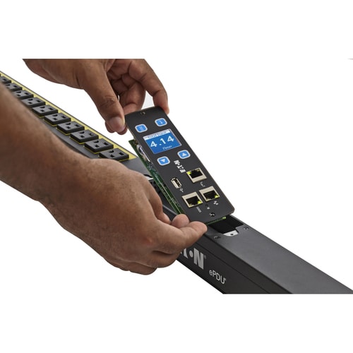 Eaton Managed rack PDU, 0U, L21-30P input, 8.64 kW max, 120/208V, 24A, 10 ft cord, Three-phase, Outlets: (18) C13 Outlet grip, (6) C19 Outlet grip - Switched - - EMA327-10 - Image 2