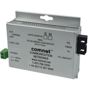 ComNet Commercial Grade 100Mbps Media Converter with 48V POE, Mini, "B" Unit - Network (RJ-45) - 1x PoE+ (RJ-45) Ports - 1 x ST Ports - Single-mode - - CWFE1002BPOESHO/M