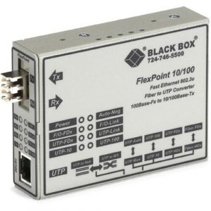 Black Box FlexPoint LMC100A-SMLC-R2 Transceiver/Media Converter - 1 x Network (RJ-45) - 1 x LC Ports - DuplexLC Port - Single-mode - Fast Ethernet - 100Base-FX, 10/100Base-T - - LMC100A-SMLC-R2