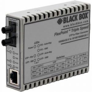 Black Box FlexPoint LMC1017A-SMST Transceiver/Media Converter - 1 x Network (RJ-45) - 1 x ST Ports - DuplexST Port - Single-mode - Gigabit Ethernet - 10/100/1000Base-TX, 1000Base-LX - - LMC1017A-SMST