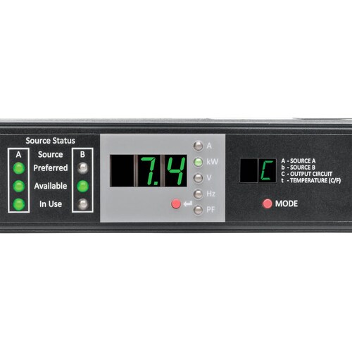 Eaton Tripp Lite Series 7.7kW Single-Phase 200-240V Monitored Automatic Transfer Switch PDU, Two 32A IEC309 32A Blue Inputs, 1 IEC309 32A Outlet, 1U - IEC 60309 32A BLUE - PDUMNH32HVAT - Image 4