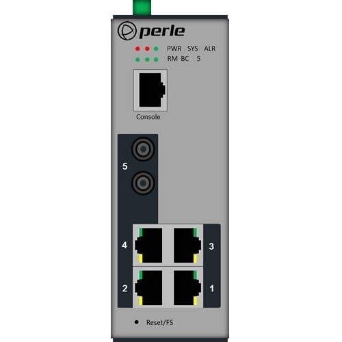 Perle IDS-205F - Managed Industrial Ethernet Switch with Fiber - 5 Ports - Manageable - Fast Ethernet, Gigabit Ethernet - 10/100/1000Base-T, 100Base-LX - 2 Layer Supported - Twisted - 7012060