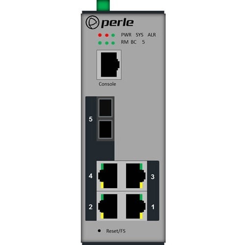 Perle IDS-305F - Managed Industrial Ethernet Switch with Fiber - 5 Ports - Manageable - Fast Ethernet, Gigabit Ethernet - 10/100/1000Base-T, 100Base-ZX - 2 Layer Supported - Twisted - 7012410