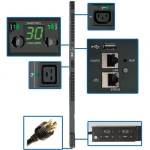 Eaton 5.5kW Single-Phase Switched PDU, Outlet Monitoring, 208/230V Outlets (20 C13 & 4 C19), 0U, LX Interface, TAA - NEMA L6-30P - 20 x IEC 60320 C13, 4 - PDUMVR30HVNETLX