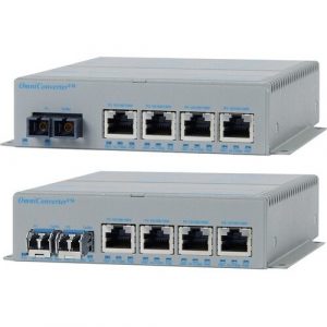 Omnitron Systems 10/100/1000 Media Converter with Power over Ethernet (PoE or PoE+) - Network (RJ-45) - 4x PoE+ (RJ-45) Ports - Gigabit Ethernet - 10/100/1000Base-T, 1000Base-X - 2 - 9459-0-249Z