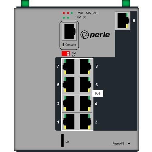Perle IDS-509PP8 - Industrial Managed Power Over Ethernet Switch - 9 Ports - Manageable - Gigabit Ethernet - 10/100/1000Base-T - 2 Layer Supported - Twisted Pair - Wall - 7016370