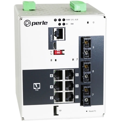 Perle IDS-509F3PP6-C2MD2-SD20 - Industrial Managed Power Over Ethernet Switch - 9 Ports - Manageable - Gigabit Ethernet - 10/100/1000Base-T - 2 Layer Supported - Modular - 3 SFP - 7016610