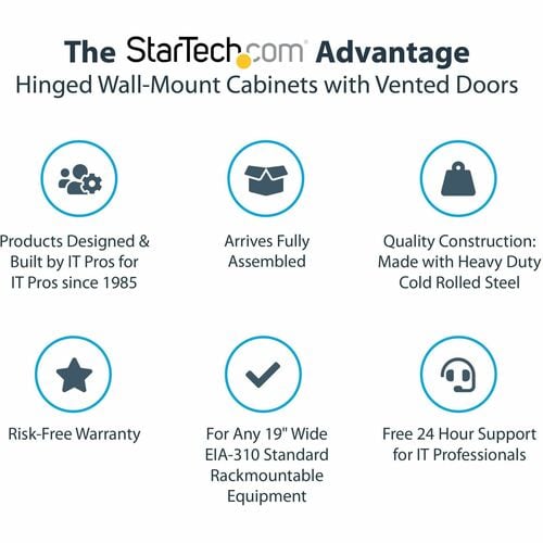 StarTech.com 4-Post 12U Wall Mount Network Cabinet, 19" Hinged Wall-Mounted Server Rack for IT Equipment, Flexible Lockable Rack Enclosure - Wall-Mount Server Rack for rackmount equipment - Flexible - RK1232WALHM - Image 8