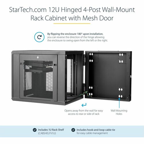 StarTech.com 4-Post 12U Wall Mount Network Cabinet, 19" Hinged Wall-Mounted Server Rack for IT Equipment, Flexible Lockable Rack Enclosure - Wall-Mount Server Rack for rackmount equipment - Flexible - RK1232WALHM - Image 9