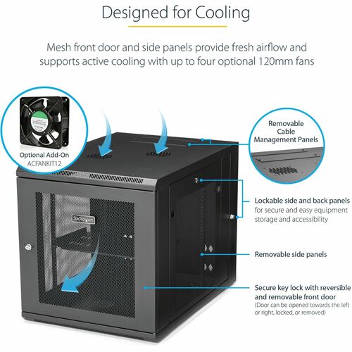 StarTech.com 4-Post 12U Wall Mount Network Cabinet, 19" Hinged Wall-Mounted Server Rack for IT Equipment, Flexible Lockable Rack Enclosure - Wall-Mount Server Rack for rackmount equipment - Flexible - RK1232WALHM - Image 10