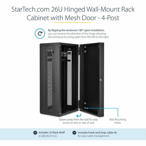 StarTech.com 4-Post 26U Wall Mount Network Cabinet, 19" Hinged Wall-Mounted Server Rack for Data / IT Equipment, Lockable Rack Enclosure - Wall-Mount Server Rack for rackmount equipment - - RK2620WALHM - Image 10