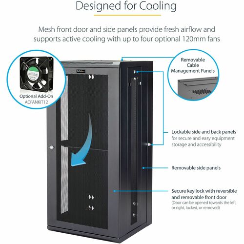 StarTech.com 4-Post 26U Wall Mount Network Cabinet, 19" Hinged Wall-Mounted Server Rack for Data / IT Equipment, Lockable Rack Enclosure - Wall-Mount Server Rack for rackmount equipment - - RK2620WALHM - Image 11