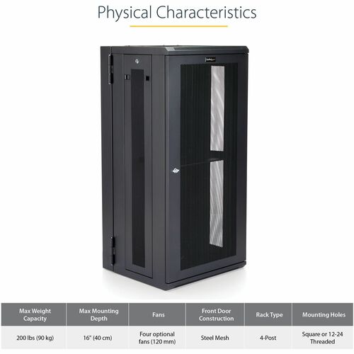 StarTech.com 4-Post 26U Wall Mount Network Cabinet, 19" Hinged Wall-Mounted Server Rack for Data / IT Equipment, Lockable Rack Enclosure - Wall-Mount Server Rack for rackmount equipment - - RK2620WALHM - Image 12