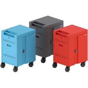 Bretford CUBE Cart Mini Charging Cart AC for 20 Devices, Red Paint - 2 Shelf - Push Handle - Steel - 24" Width x 21" Depth x 37.50" - TVCM20PAC-RED