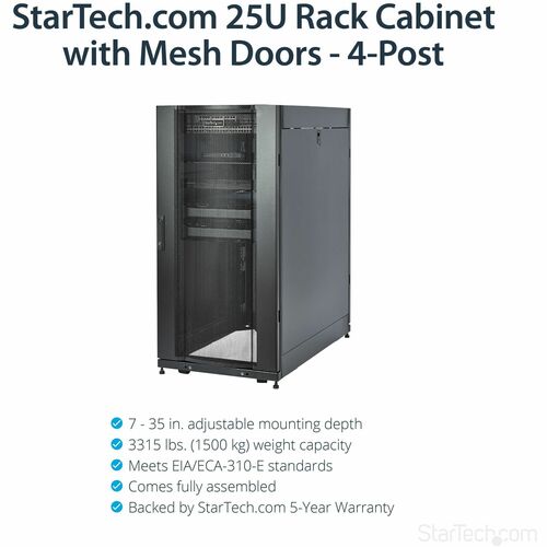 25U SERVER RACK CABINET 4 POST NETWORK EQUIPMENT RACK ENCLOSURE - RK2537BKM - Image 6
