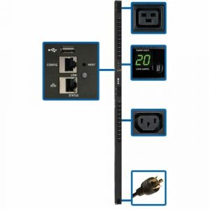 Eaton 3.7kW Single-Phase Switched PDU - LX Interface, 208/230V Outlets (20 C13 & 4 C19), C20/L6-20P, 0U, TAA - Switched - NEMA L6-20P, IEC 60320 C20 - 4 - PDUMV20HVNETLX
