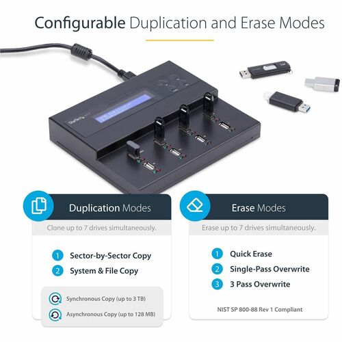 StarTech.com Standalone 1 to 7 USB Thumb Drive Duplicator/Eraser, Multiple USB Flash Drive Copier/Cloner, Sector-by-Sector Copy, Sanitizer - 1 to 7 Standalone USB Flash Drive Duplicator/Eraser, Cloner/Sanitizer; Supports - USBDUPE17 - Image 6