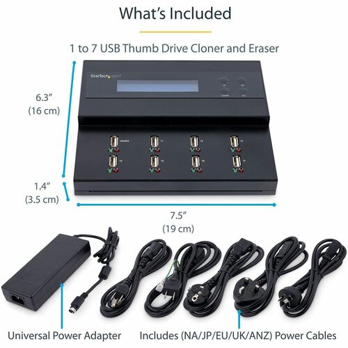 StarTech.com Standalone 1 to 7 USB Thumb Drive Duplicator/Eraser, Multiple USB Flash Drive Copier/Cloner, Sector-by-Sector Copy, Sanitizer - 1 to 7 Standalone USB Flash Drive Duplicator/Eraser, Cloner/Sanitizer; Supports - USBDUPE17 - Image 7