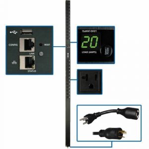 Eaton 1.9kW Single-Phase Switched PDU - LX Interface, 120V Outlets (24 5-15/20R), 10 ft. (3.05 m) Cord with L5-20P, 0U, TAA - Switched - NEMA L5-20P/5-20P - 24 - PDUMV20NETLX