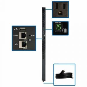 Eaton 1.4kW Single-Phase Switched PDU - LX Interface, 120V Outlets (16 5-15R), 10 ft. (3.05 m) Cord with 5-15P, 0U, TAA - Switched - NEMA 5-15P - 16 - PDUMV15NETLX