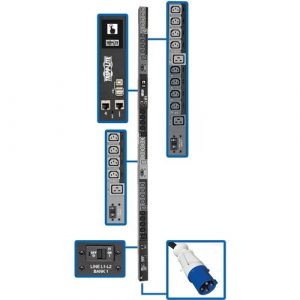 Tripp Lite by Eaton 14.5kW 200-240V 3PH Switched PDU - LX Interface, Gigabit, 30 Outlets, IEC 309 60A Blue Input, LCD, 1.8 m Cord, 0U 1.8 m Height, - PDU3EVSR6G60