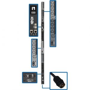 Eaton Tripp Lite Series 14.5kW 200-240V 3PH Switched PDU - LX Interface, Gigabit, 30 Outlets, Hubbell CS8365C Input, LCD, 1.8 m Cord, 0U 1.8 m Height, TAA - - PDU3EVSR6H50