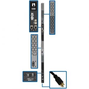 Eaton Tripp Lite Series 10kW 200-240V 3PH Monitored PDU - LX Interface, Gigabit, 48 Outlets, L15-30P, LCD, 1.8 m Cord, 0U 1.8 m Height, TAA - Monitored - - PDU3EVN6L1530B