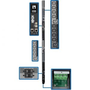 Eaton Tripp Lite Series 28.8kW 220-240V 3PH Switched PDU - LX Interface, Gigabit, 30 Outlets, Hardwire 380-415V Input, LCD, 1.8 m Cord, 0U 1.8 m Height, TAA - - PDU3XEVSRHWB