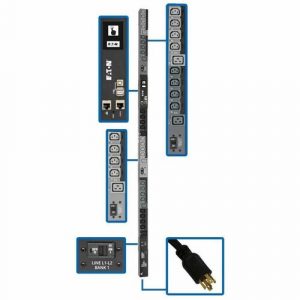 Eaton 10kW 200-240V 3PH Switched PDU - LX Interface, Gigabit, 30 Outlets, L21-30P Input, LCD, 3 m Cord, 0U 1.8 m Height, TAA - Switched - NEMA L21-30P - PDU3EVSR10L2130