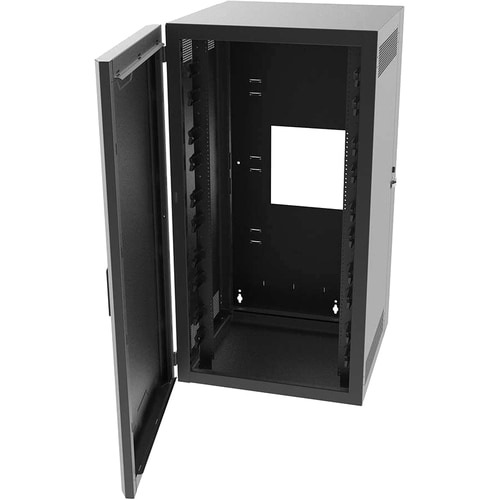 C2G 26RU Swing-Out Wall-Mount Cabinet with Solid Door - Black - TAA - 26U Rack Height - Wall Mountable - Black - Steel - 300 lb Static/Stationary Weight - SWM26RUSD-26-26 - Image 2