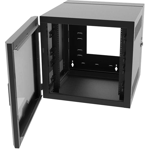 C2G 26RU Swing-Out Wall-Mount Cabinet with Plexiglass Door-Black-TAA - 26U Rack Height - Wall Mountable - Black - Steel, Plexiglas - 300 lb Static/Stationary Weight Capacity - TAA - SWM26RUPL-26-26 - Image 2