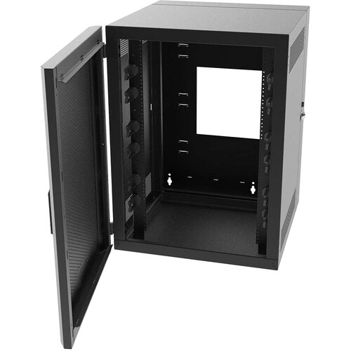 C2G 26RU Swing-Out Wall-Mount Cabinet with Perforated Door-Black-TAA - 26U Rack Height - Wall Mountable - Black - Steel - 300 lb Static/Stationary Weight Capacity - TAA Compliant - SWM26RUPD-26-26 - Image 2