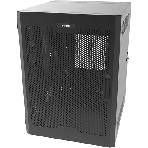 C2G 26RU Swing-Out Wall-Mount Cabinet with Perforated Door-Black-TAA - 26U Rack Height - Wall Mountable - Black - Steel - 300 lb Static/Stationary Weight Capacity - TAA Compliant - SWM26RUPD-26-26