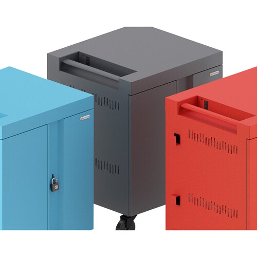 Bretford CUBE Cart 36, AC Charging, Sky Paint - 2 Shelf - 4 Casters - Polypropylene, Steel - 30" Width x 26.50" Depth x 37.50" Height - Sky - TVC36PAC-SKY - Image 3