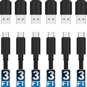 50PK USB 2.0 TO USB-C SYNC AND CHARGE CABLE 6X3FT BRAIDED NYLON - CB-C6X3-PK50