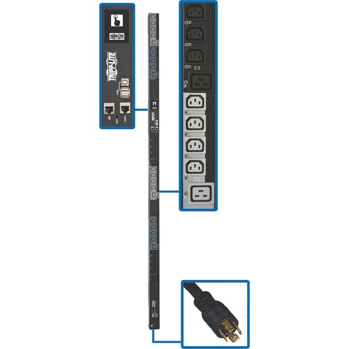 Eaton Tripp Lite Series 6.7kW 200-240V 3PH Switched PDU - LX Interface, Gigabit, 30 Outlets, L21-20P Input, Outlet Monitoring, LCD, 1.8 m Cord, 0U 1.8 m Height, TAA - PDU3EVSR6L2120 - Image 2