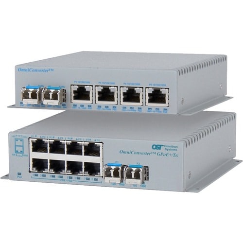 Omnitron Systems OmniConverter GPoE+/Sx 9459-0-149 Ethernet Switch - 4 Ports - 2 Layer Supported - Modular - 1 SFP Slots - Twisted Pair, Optical Fiber - DIN Rail - 9459-0-14-9