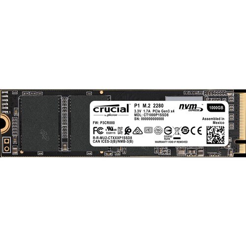 Crucial 1 TB Solid State Drive - M.2 2280 Internal - PCI Express - 2000 MB/s Maximum Read Transfer Rate - Retail CT1000P1SSD8 - CT1000P1SSD8