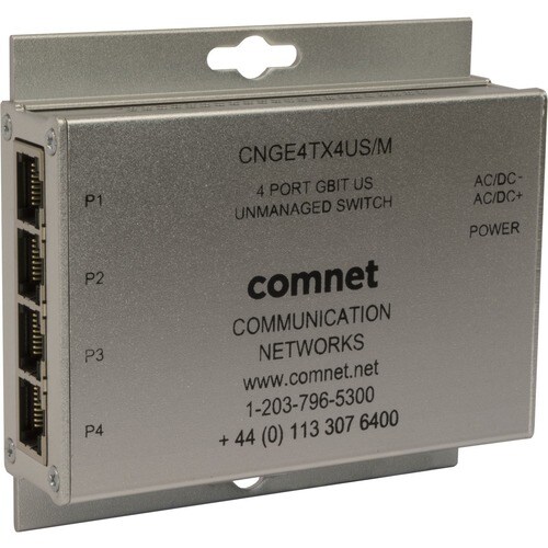 ComNet 10/100/1000 Mbps 4 Port Ethernet Unmanaged Switch - 4 Ports - Gigabit Ethernet - 10/100/1000Base-T - 2 Layer Supported - Twisted Pair - Wall Mountable, Surface Mount, - CNGE4TX4US/M